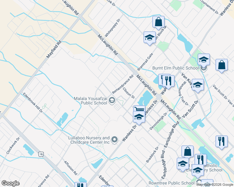 map of restaurants, bars, coffee shops, grocery stores, and more near in Brampton