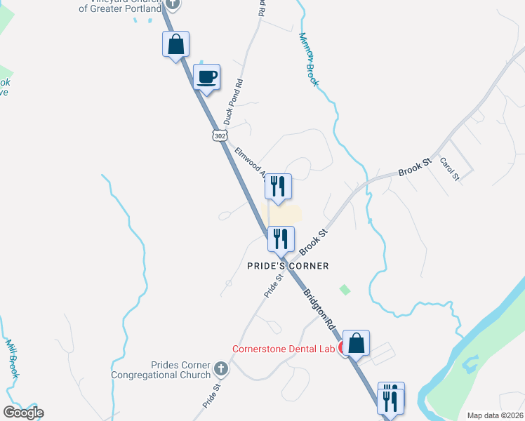 map of restaurants, bars, coffee shops, grocery stores, and more near 28 Elmwood Avenue in Westbrook