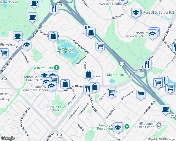map of restaurants, bars, coffee shops, grocery stores, and more near 37 Wellsprings Drive in Brampton