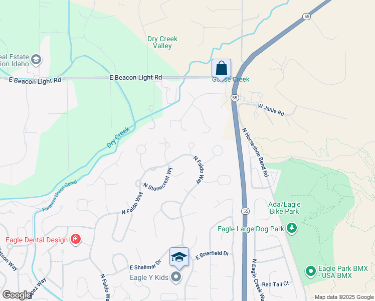 map of restaurants, bars, coffee shops, grocery stores, and more near 2323 North Sevenoaks Way in Eagle