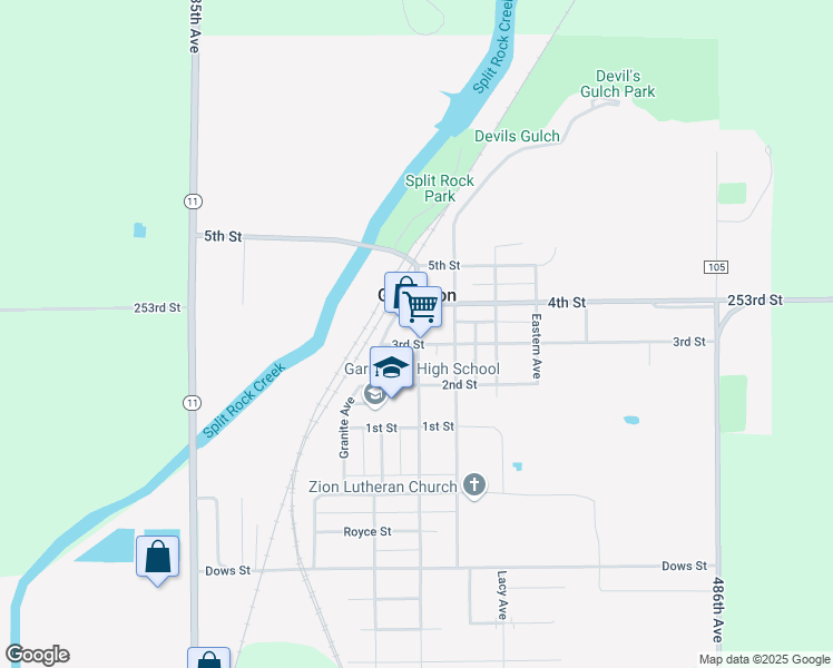 map of restaurants, bars, coffee shops, grocery stores, and more near 605 North Main Avenue in Garretson