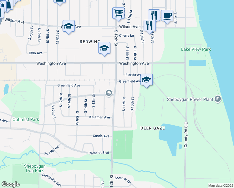 map of restaurants, bars, coffee shops, grocery stores, and more near 3715 South 12th Street in Sheboygan
