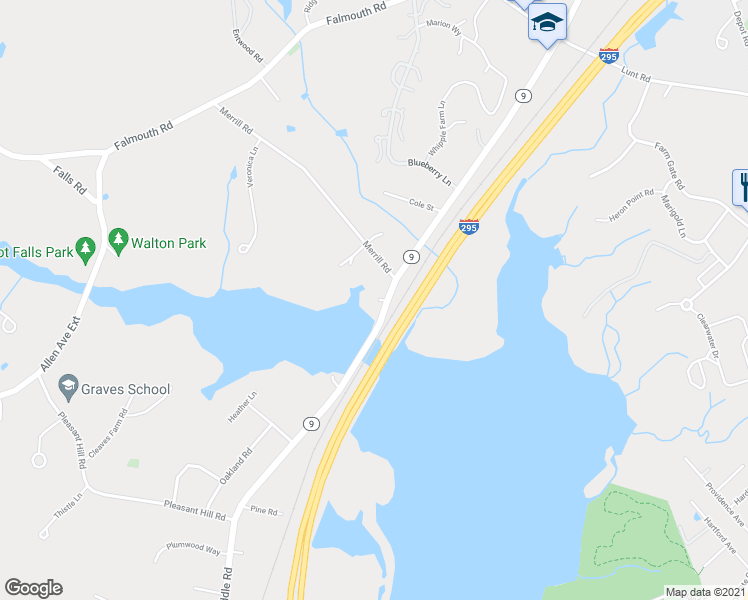 map of restaurants, bars, coffee shops, grocery stores, and more near 122 Middle Road in Falmouth