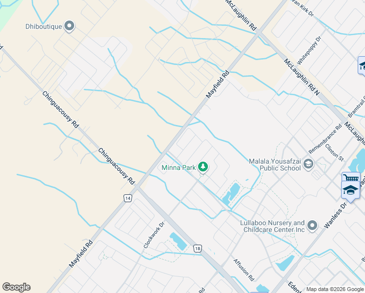 map of restaurants, bars, coffee shops, grocery stores, and more near 1 Ringway Rd in Brampton