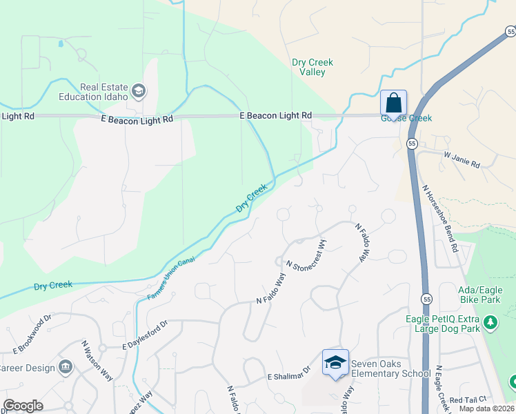 map of restaurants, bars, coffee shops, grocery stores, and more near 2290 North Greenview Court in Eagle
