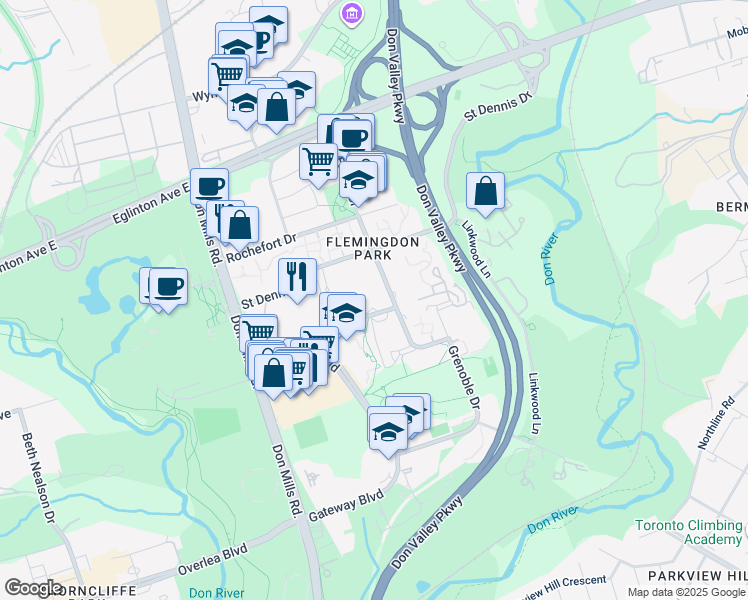 map of restaurants, bars, coffee shops, grocery stores, and more near in Toronto