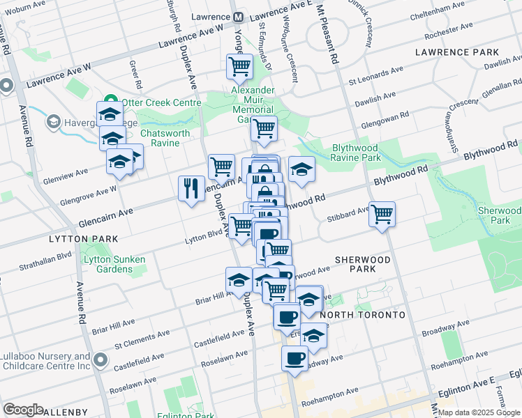 map of restaurants, bars, coffee shops, grocery stores, and more near 2674 Yonge Street in Toronto