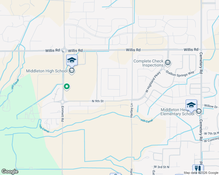 map of restaurants, bars, coffee shops, grocery stores, and more near 23815 Hartley Lane in Middleton
