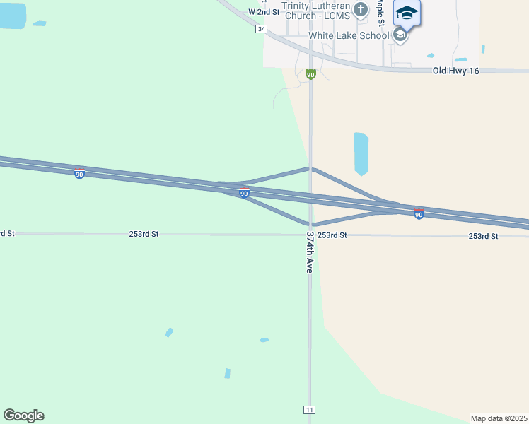 map of restaurants, bars, coffee shops, grocery stores, and more near Interstate 90 in White Lake