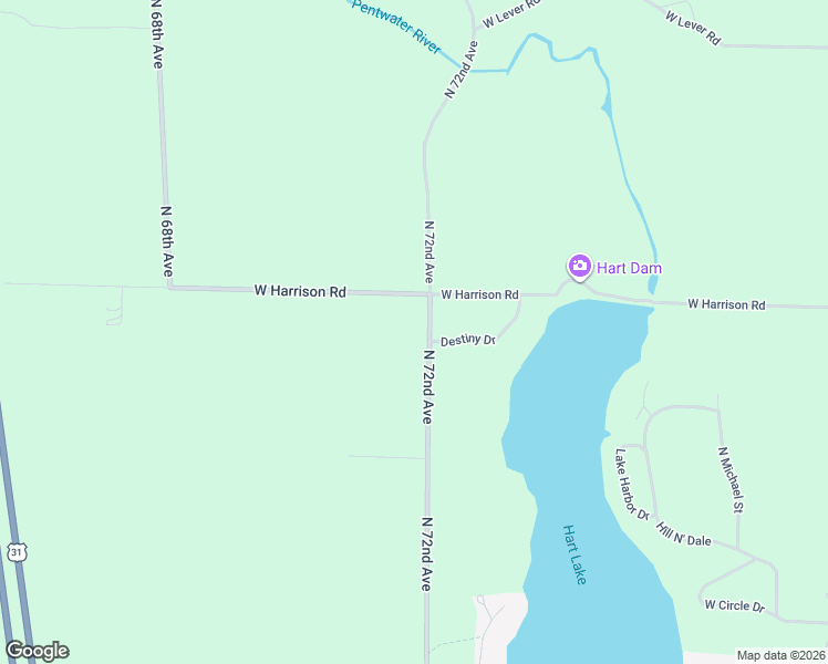 map of restaurants, bars, coffee shops, grocery stores, and more near 5 North Westwood Road in Hart