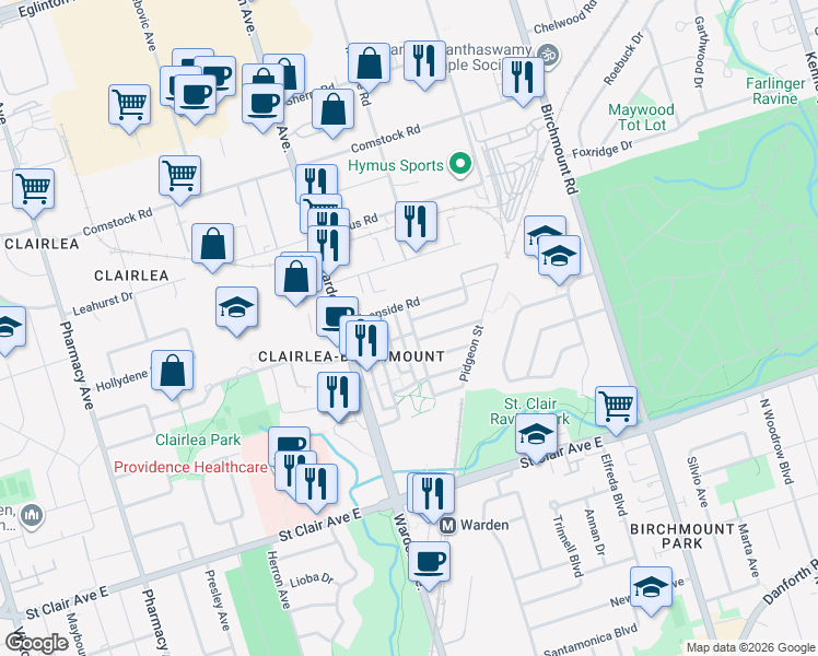 map of restaurants, bars, coffee shops, grocery stores, and more near 90 Howe Avenue in Toronto