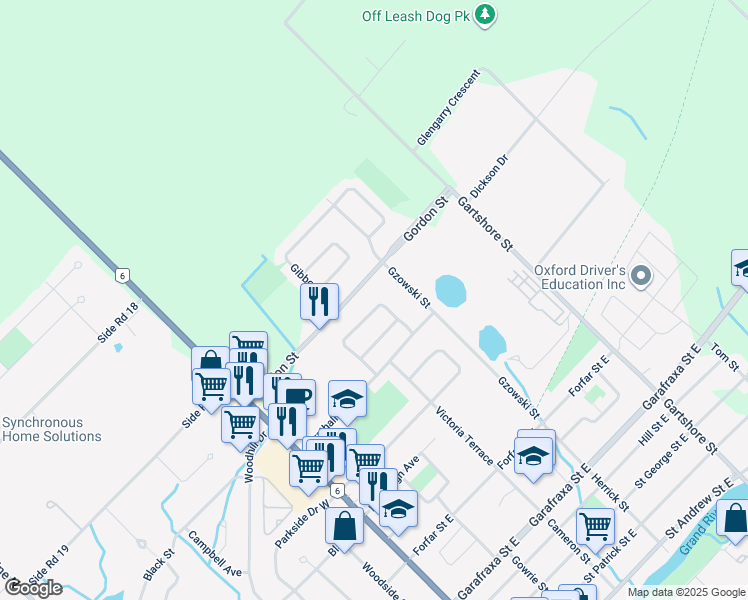 map of restaurants, bars, coffee shops, grocery stores, and more near 908 Kelsowood Lane in Fergus