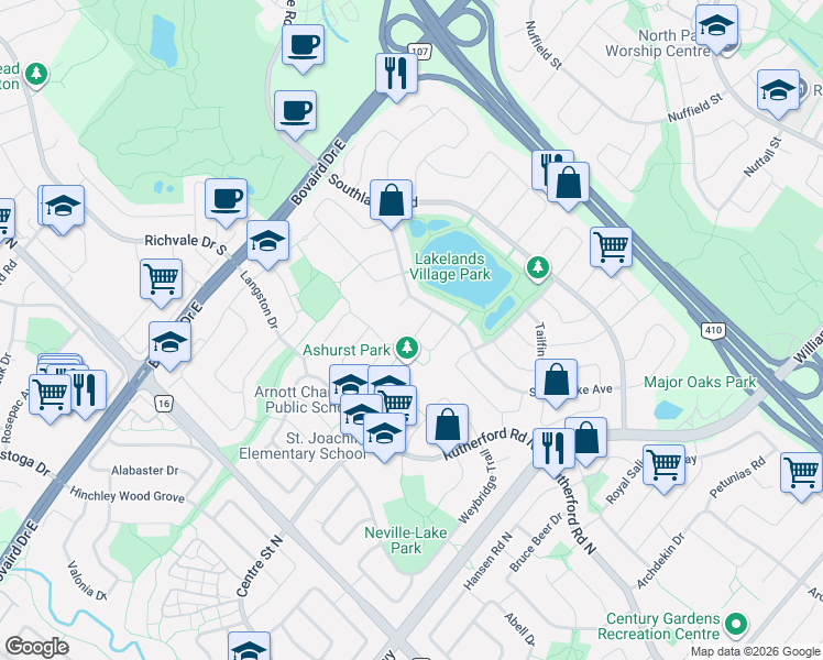 map of restaurants, bars, coffee shops, grocery stores, and more near 24 Martree Crescent in Brampton