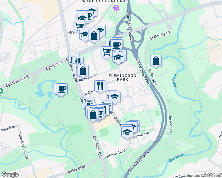 map of restaurants, bars, coffee shops, grocery stores, and more near in Toronto