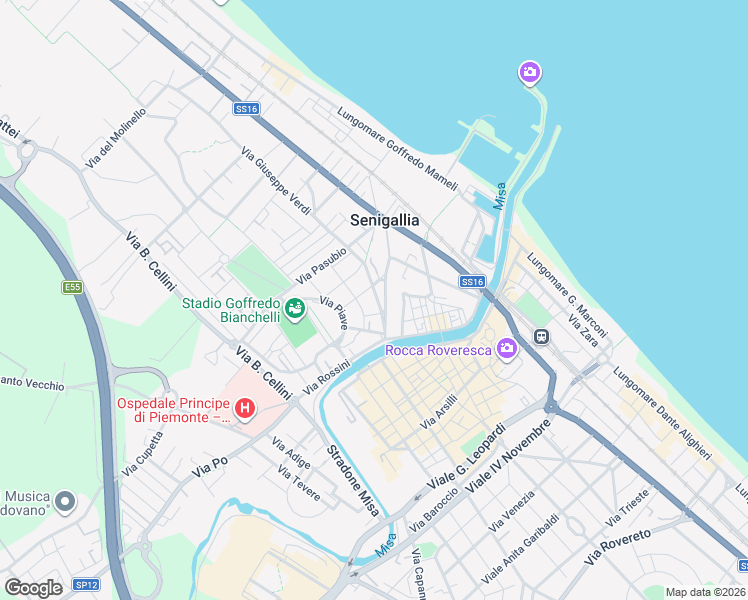 map of restaurants, bars, coffee shops, grocery stores, and more near 30 Via Annibal Caro in Senigallia