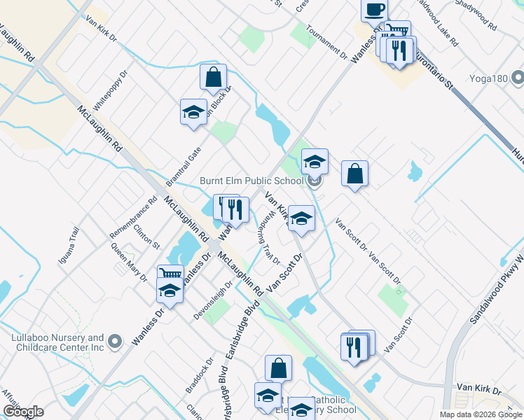 map of restaurants, bars, coffee shops, grocery stores, and more near 29 Bramcedar Crescent in Brampton