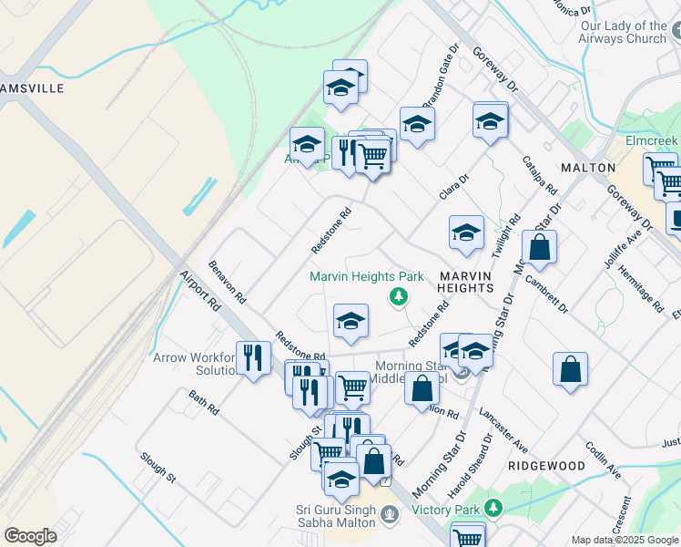 map of restaurants, bars, coffee shops, grocery stores, and more near 3119 Mallbridge Crescent in Mississauga