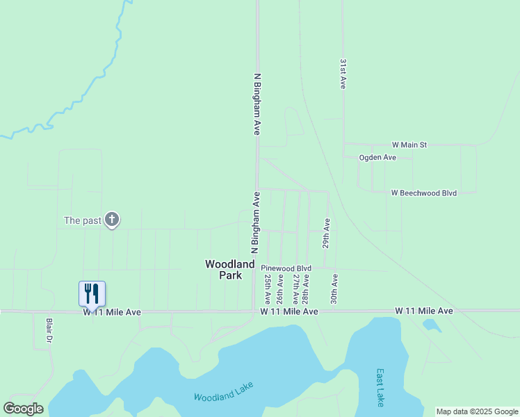 map of restaurants, bars, coffee shops, grocery stores, and more near 9052 North Bingham Avenue in Bitely