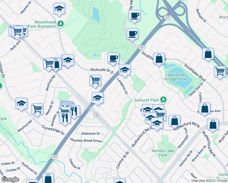 map of restaurants, bars, coffee shops, grocery stores, and more near 70 Pluto Drive in Brampton