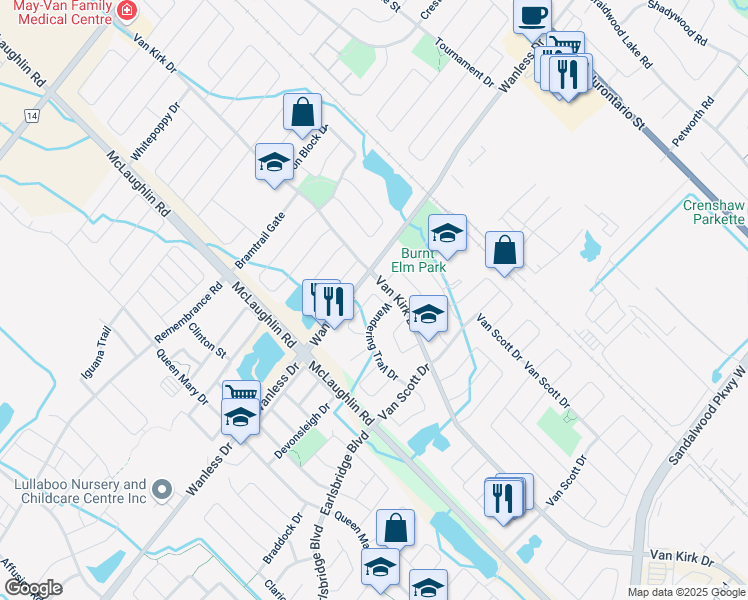 map of restaurants, bars, coffee shops, grocery stores, and more near 31 Bramcedar Crescent in Brampton