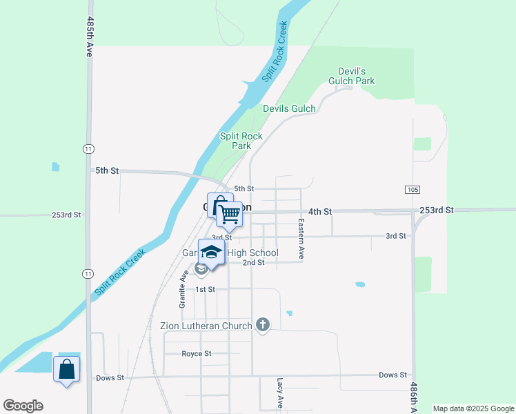 map of restaurants, bars, coffee shops, grocery stores, and more near 704 4th Street in Garretson