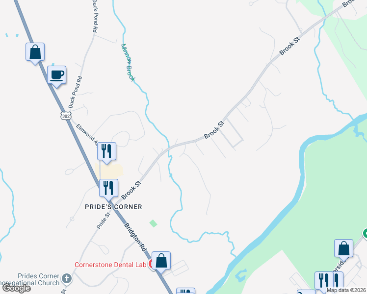map of restaurants, bars, coffee shops, grocery stores, and more near 254 Brook Street in Westbrook