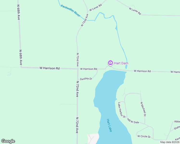 map of restaurants, bars, coffee shops, grocery stores, and more near 3933 West Harrison Road in Hart