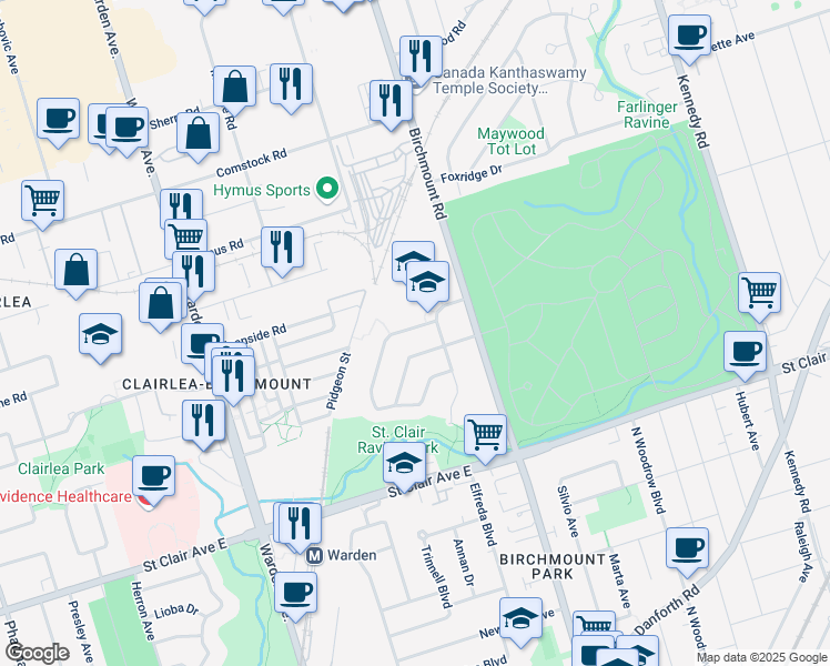 map of restaurants, bars, coffee shops, grocery stores, and more near in Toronto