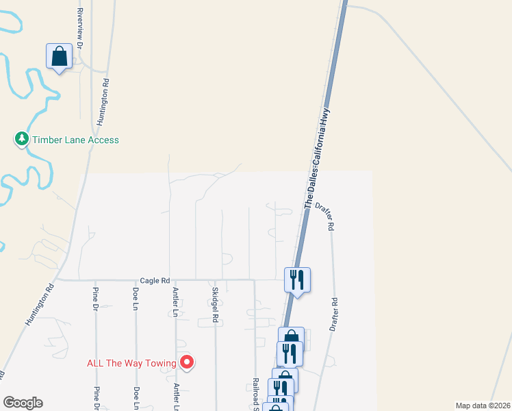 map of restaurants, bars, coffee shops, grocery stores, and more near 52790 Santa Barbara Drive in La Pine