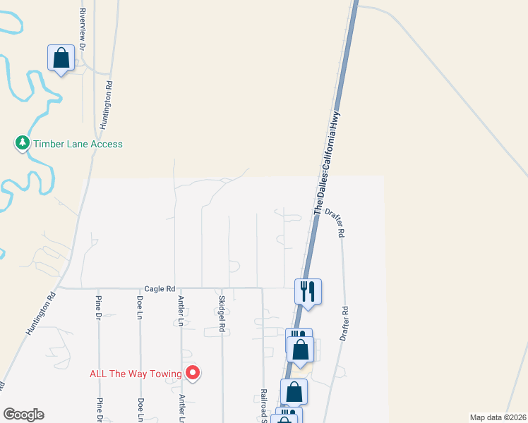 map of restaurants, bars, coffee shops, grocery stores, and more near 52790 Santa Barbara Drive in La Pine
