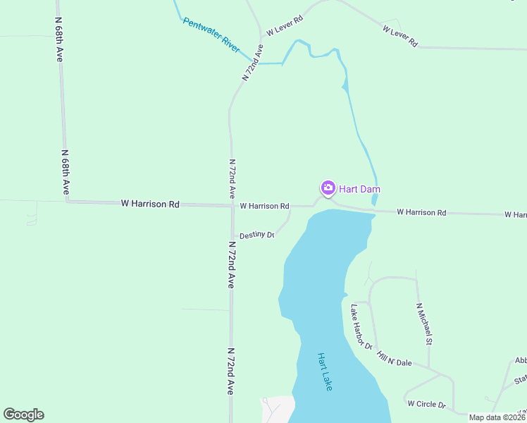 map of restaurants, bars, coffee shops, grocery stores, and more near 3933 West Harrison Road in Hart