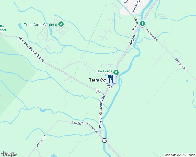 map of restaurants, bars, coffee shops, grocery stores, and more near 34 Isabella Street in Terra Cotta