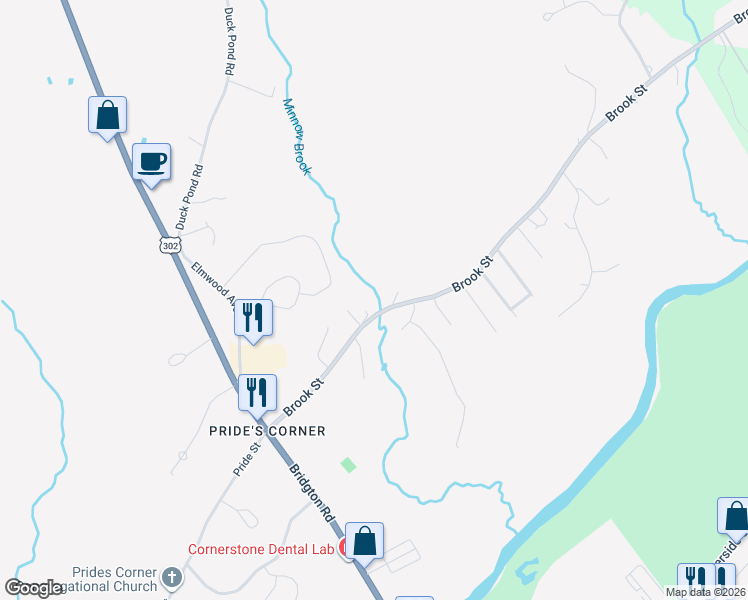 map of restaurants, bars, coffee shops, grocery stores, and more near 171 Brook Street in Westbrook