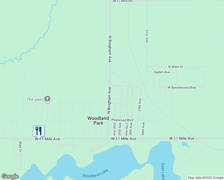 map of restaurants, bars, coffee shops, grocery stores, and more near 9052 North Bingham Avenue in Bitely