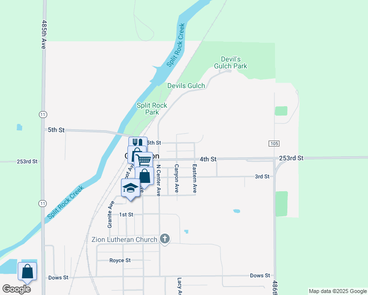 map of restaurants, bars, coffee shops, grocery stores, and more near 800 4th Street in Garretson