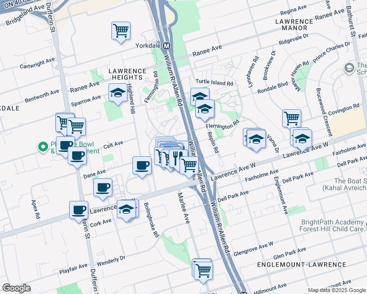 map of restaurants, bars, coffee shops, grocery stores, and more near in 