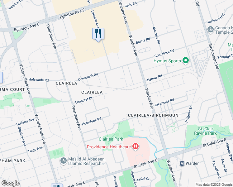 map of restaurants, bars, coffee shops, grocery stores, and more near in Toronto
