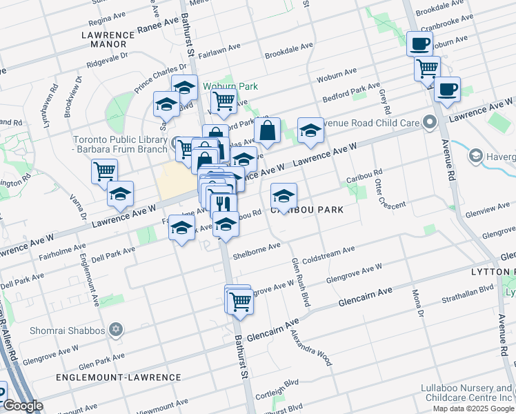map of restaurants, bars, coffee shops, grocery stores, and more near in Toronto