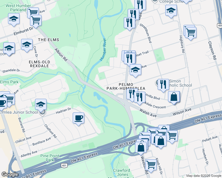 map of restaurants, bars, coffee shops, grocery stores, and more near 44 Reuben Avenue in Toronto