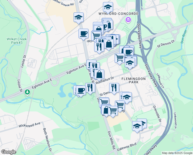 map of restaurants, bars, coffee shops, grocery stores, and more near in Toronto