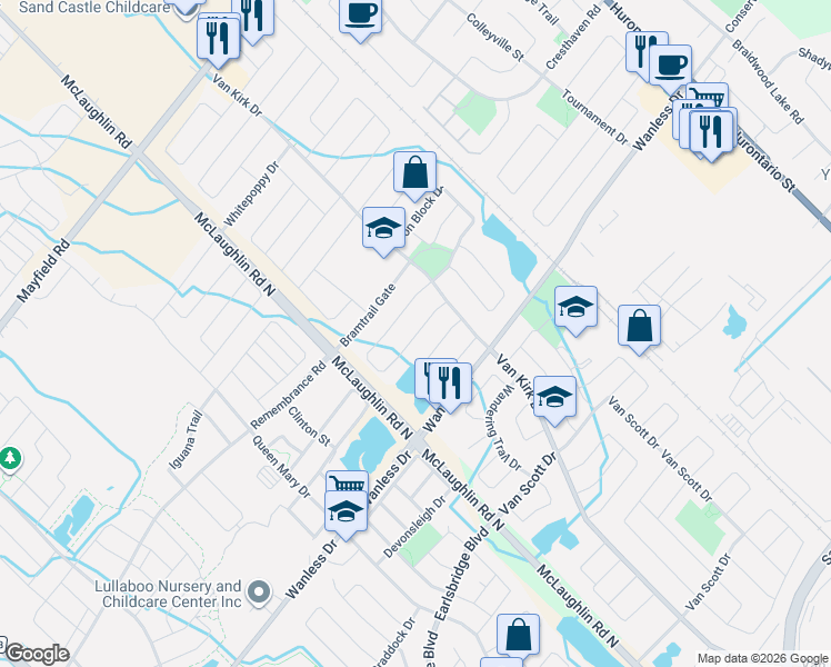 map of restaurants, bars, coffee shops, grocery stores, and more near 21 Chalkfarm Crescent in Brampton