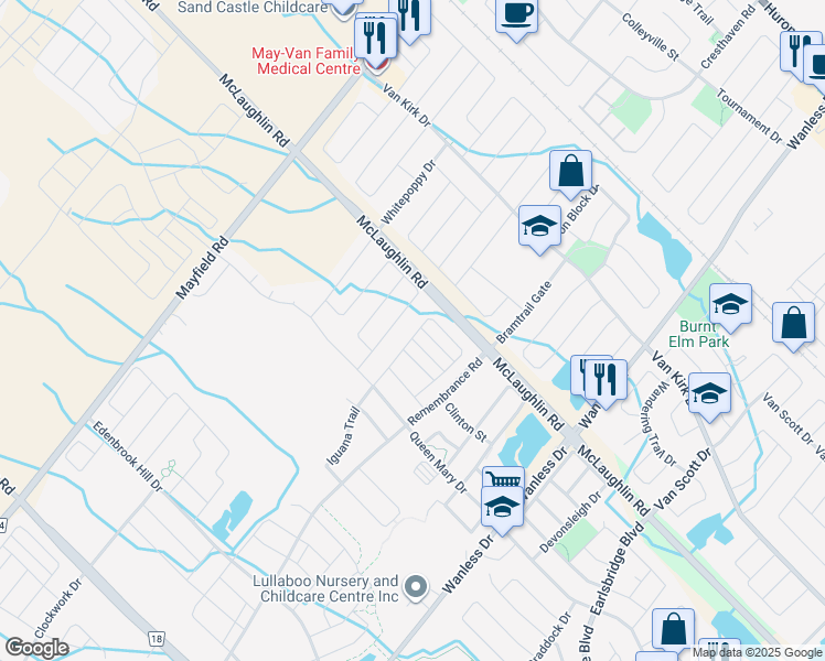 map of restaurants, bars, coffee shops, grocery stores, and more near 62 Golden Springs Drive in Brampton