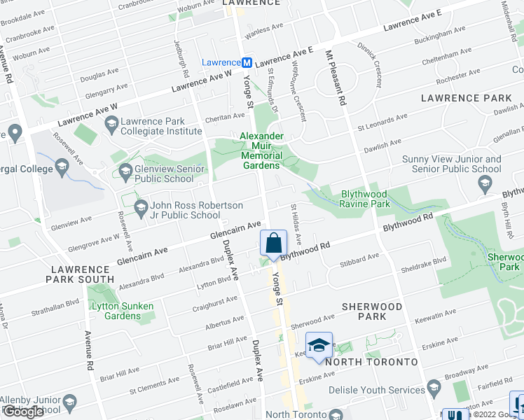 map of restaurants, bars, coffee shops, grocery stores, and more near 2780a Yonge Street in Toronto