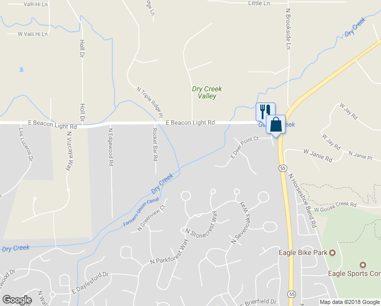 map of restaurants, bars, coffee shops, grocery stores, and more near 2415 East Beacon Light Road in Eagle