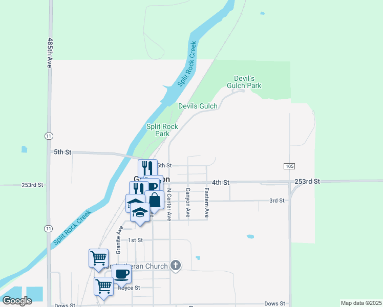 map of restaurants, bars, coffee shops, grocery stores, and more near 812 Canyon Avenue in Garretson