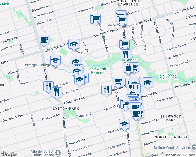 map of restaurants, bars, coffee shops, grocery stores, and more near 37 Heather Street in Toronto
