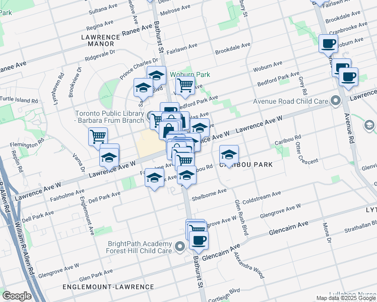 map of restaurants, bars, coffee shops, grocery stores, and more near in Toronto