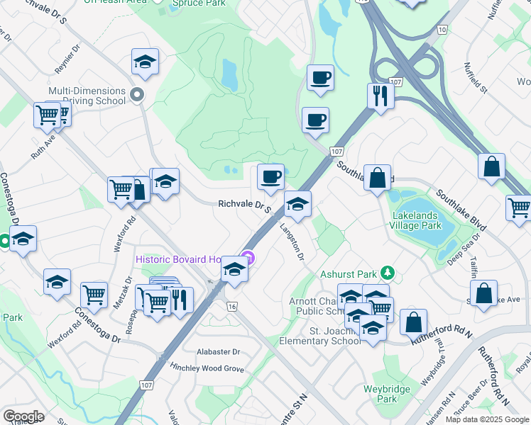 map of restaurants, bars, coffee shops, grocery stores, and more near in Brampton