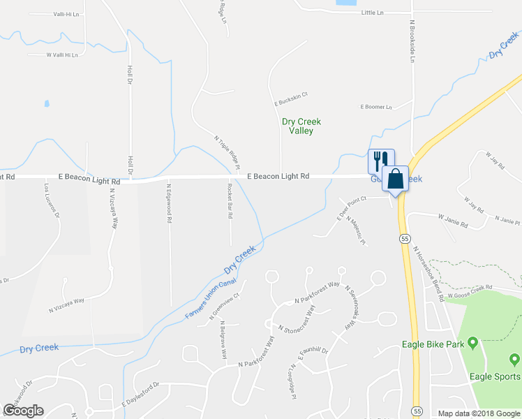 map of restaurants, bars, coffee shops, grocery stores, and more near 2001 East Beacon Light Road in Eagle