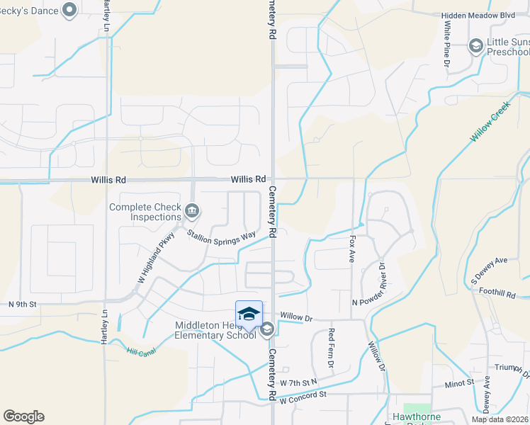 map of restaurants, bars, coffee shops, grocery stores, and more near 23800 Cemetery Road in Middleton
